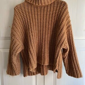 Zara Caramel Brown Chunky Knit Turtleneck Sweater EUC